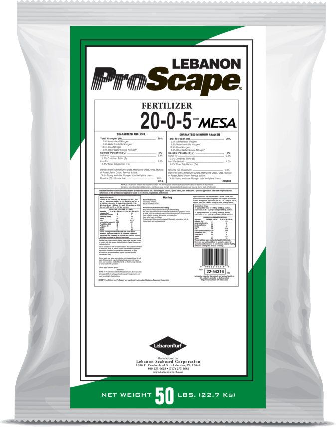 Lebanon ProScape 20-0-5 Fertilizer 30% MESA 1% Fe 50 Lb