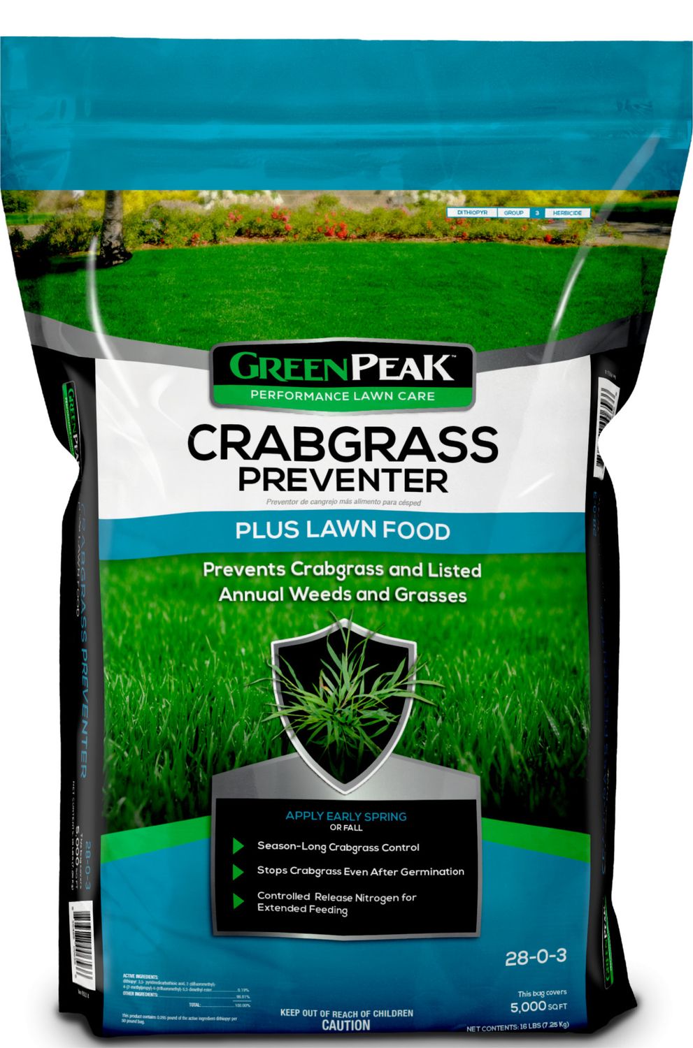 GreenPeak 28-0-3 Crabgrass Preventer Plus Lawn Food 16 lbs 5,000 sq ft