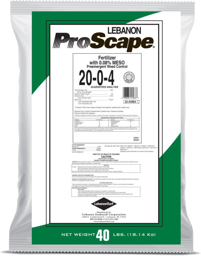 Lebanon Proscape 20-0-4 Fertilizer with 0.08% Meso Pre-emergent Weed Control 40 lb