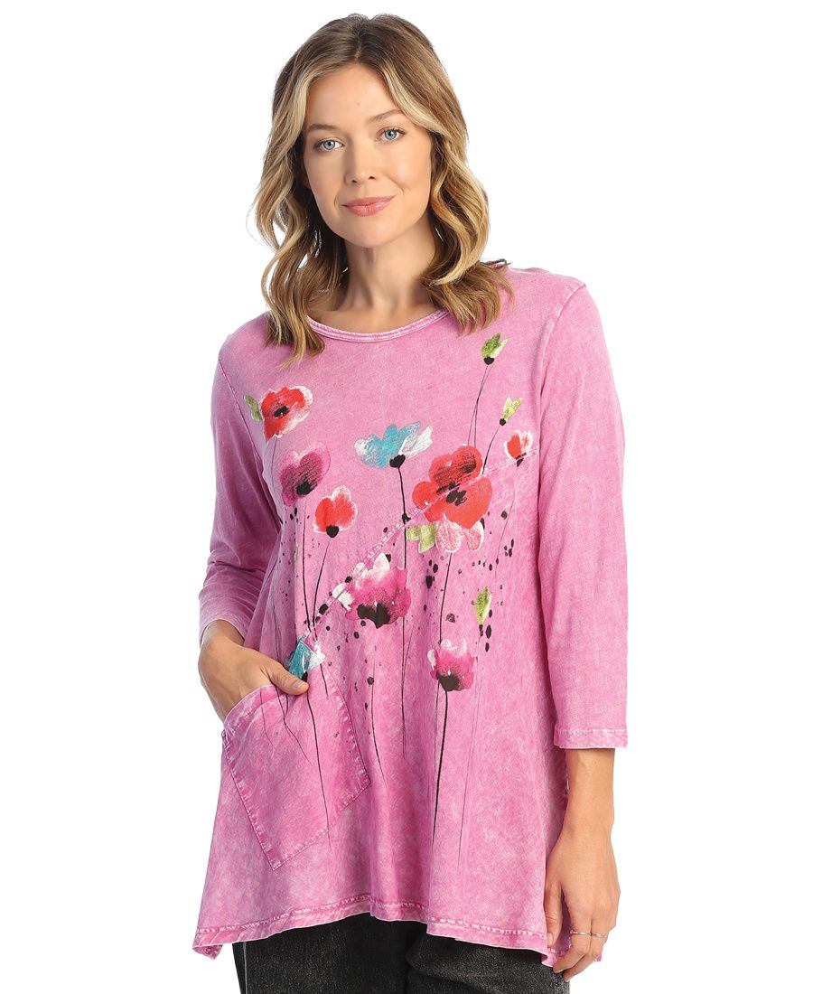 M621578 &#39;JessnJane&#39; Mineral Wash Cotton Slub Tunic w/ Linen Contrast &#39;Joyful&#39;