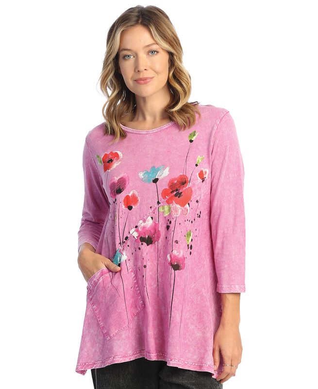 M621578 &#39;JessnJane&#39; Mineral Wash Cotton Slub Tunic w/ Linen Contrast &#39;Joyful&#39;