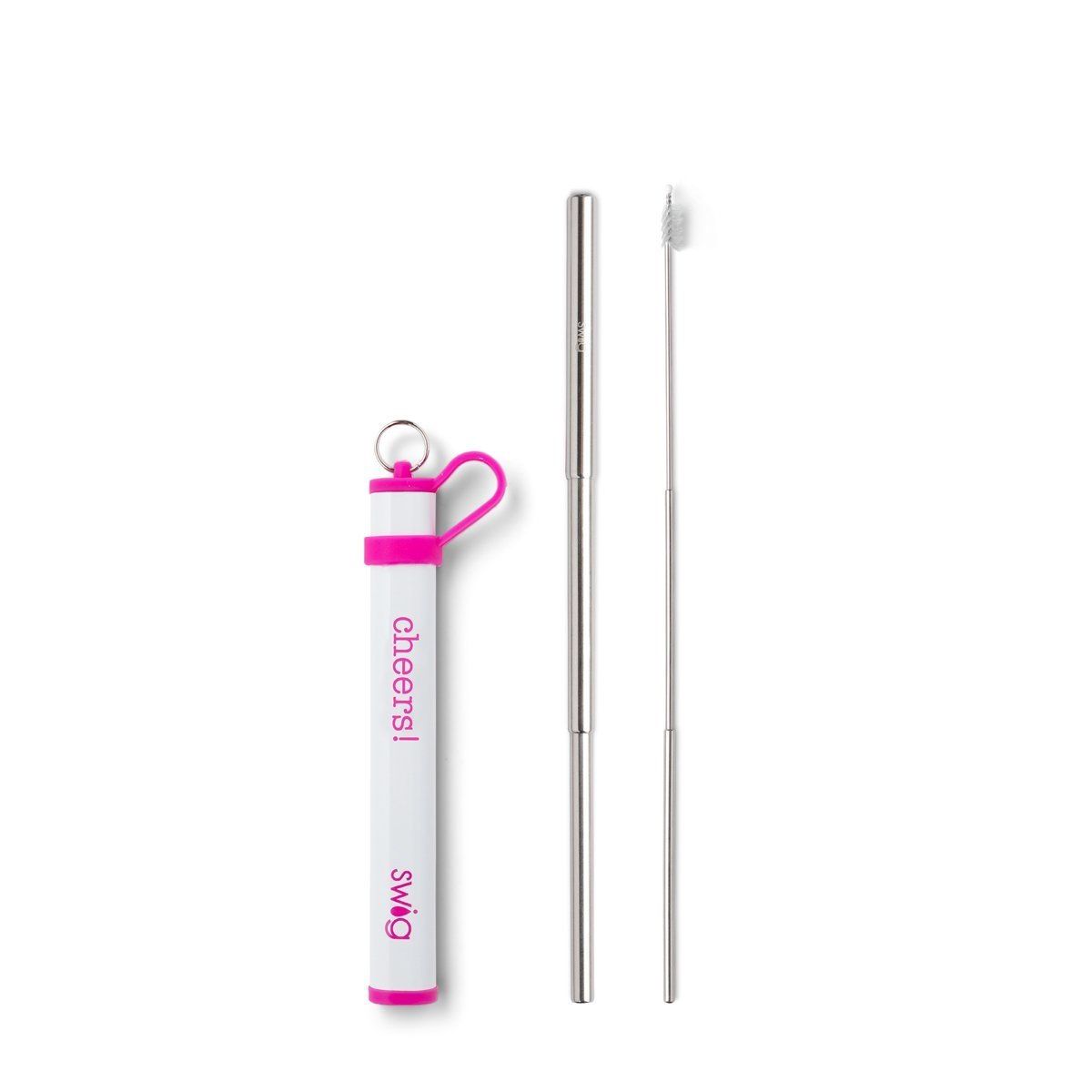 Reusable Straws, Color: Hot Pink, Size: Telescopic Stainless Steel