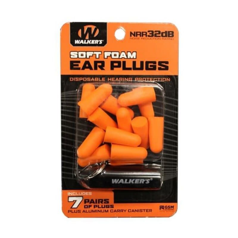 WALKER'S - SOFT FOAM EAR PLUGS W/ CARRY CANISTER (ORANGE) - 7 PACK