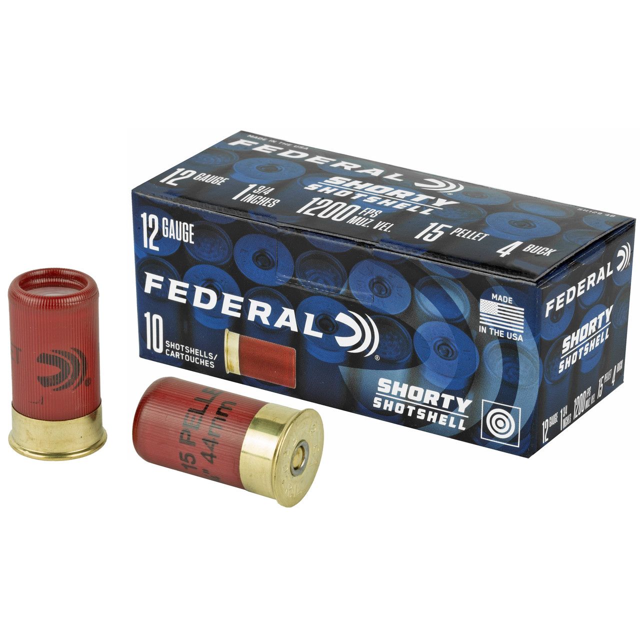 FEDERAL SHORTY SHOTSHELL 12GA 1-3/4&quot; 1200FPS #4 BUCK 10RD BOX