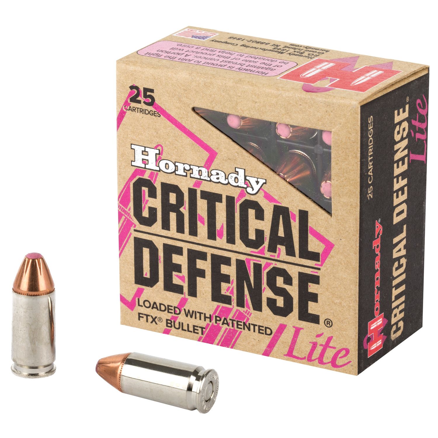 HORNADY CRITICAL DEFENSE LITE 9MM 100GR FTX 25 ROUND BOX