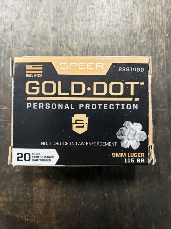 SPEER - GOLD DOT - 9MM 115GR HP - 20 ROUND BOX