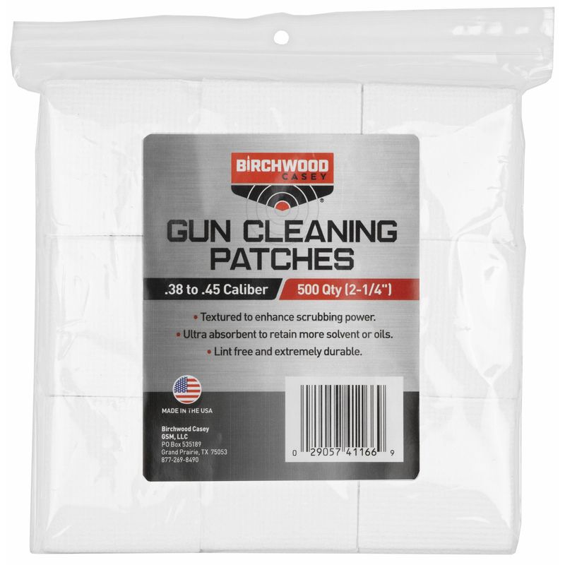 BIRCHWOOD CASEY - GUN CLEANING PATCHES - .38 TO .45 CALIBER - 500 QTY. (2-1/4")