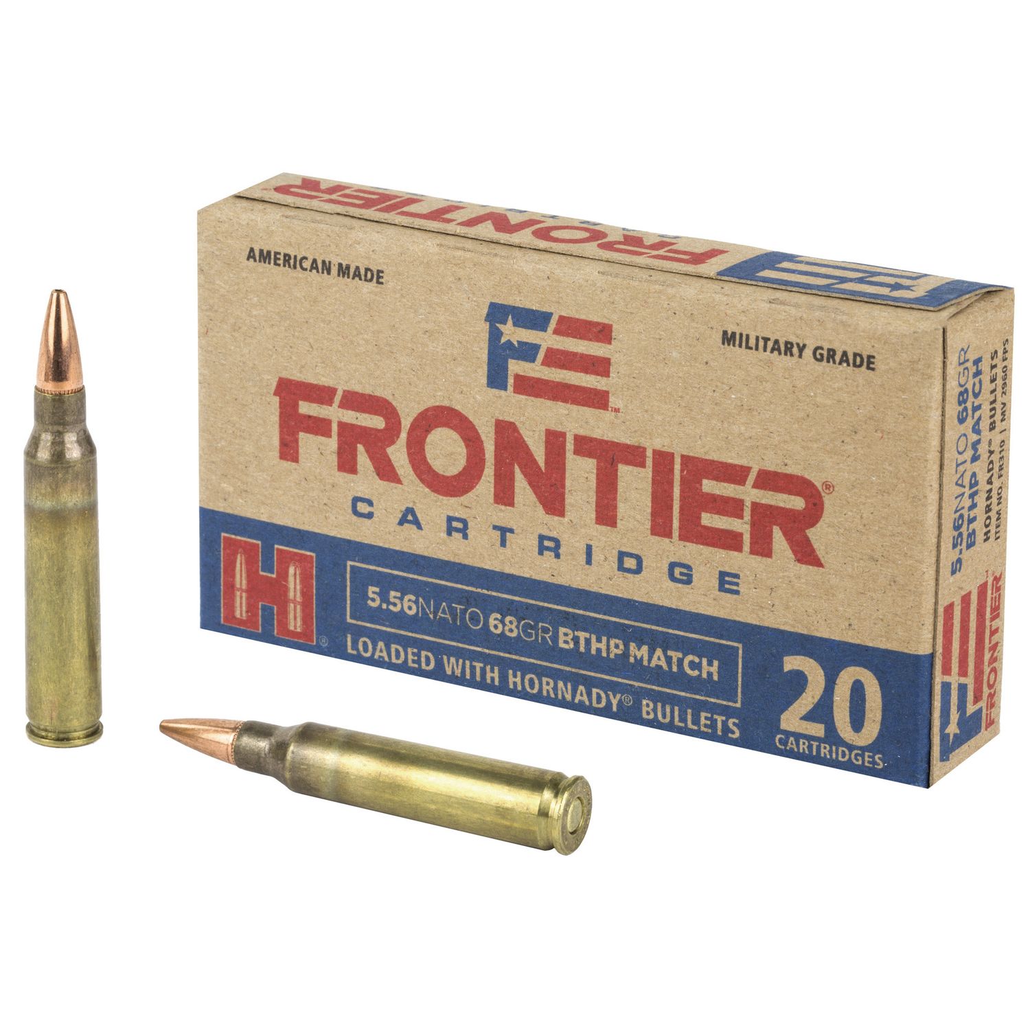 HORNADY FRONTIER - 5.56 68GR BTHP MATCH - 20 ROUND BOX