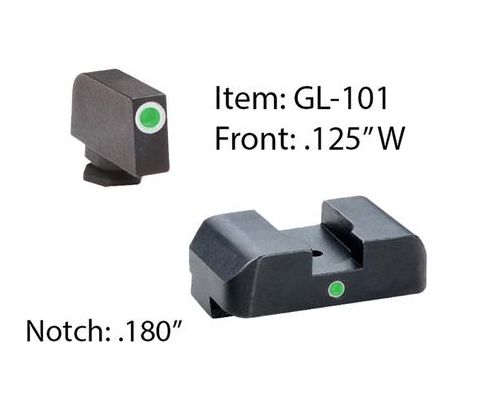 AMERIGLO CUSTOM FIREARM SIGHTS - GREEN W/ WHITE OUTLINE (REAR SIGHT - CENTER) - GLOCK 17,19, 22, 23, 26, 27