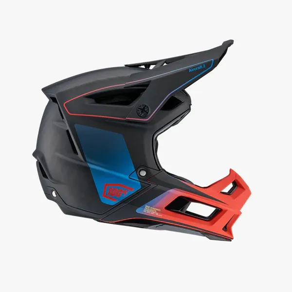 100% Aircraft 2 Carbon Helmet , Color: STEEL BLUE/NEON RED, Size: MEDIUM