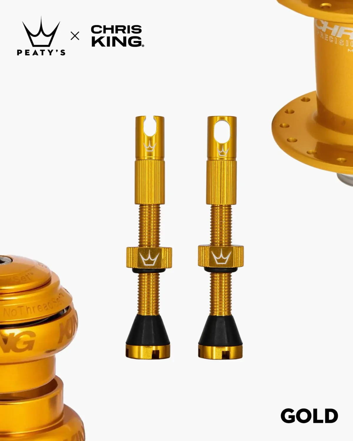 PEATY&#39;S Tubeless Valve Set , Color: GOLD, Size: 42mm