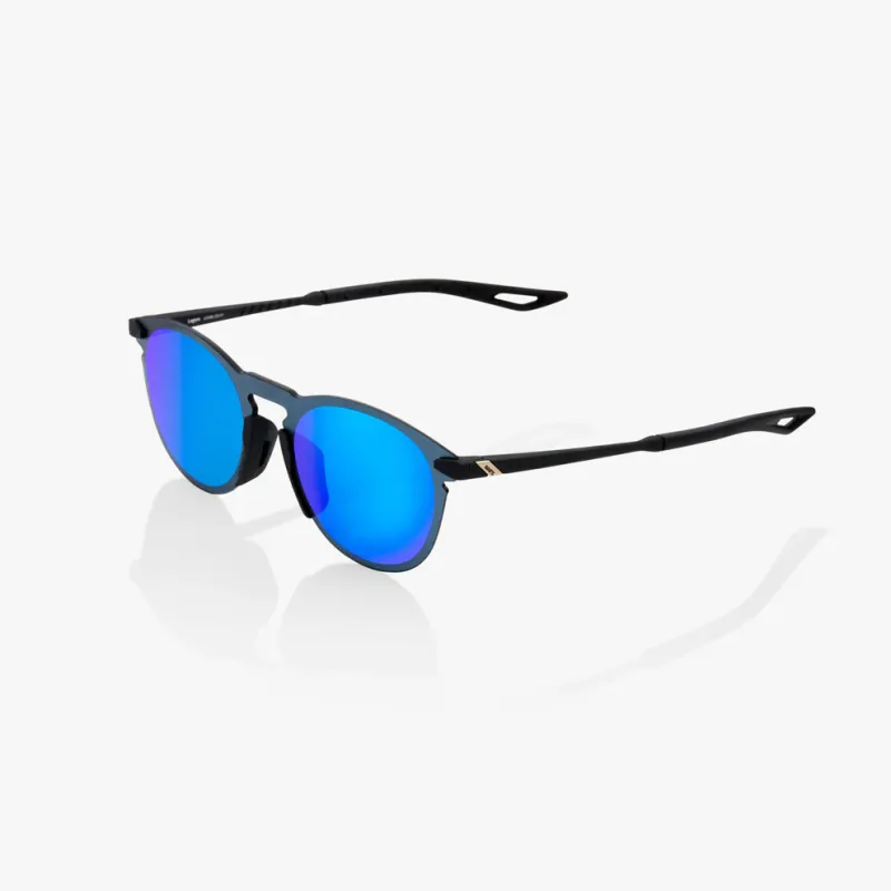 100% Legere Round UltraCarbon Sunglasses, Soft Tact Black frame - Blue Multilayer Mirror Lens