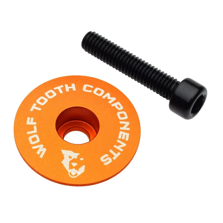 WOLF TOOTH COMPONENTS Ultralight Stem Cap and Bolt, 1-1/8&#39;&#39;, Color: ORANGE