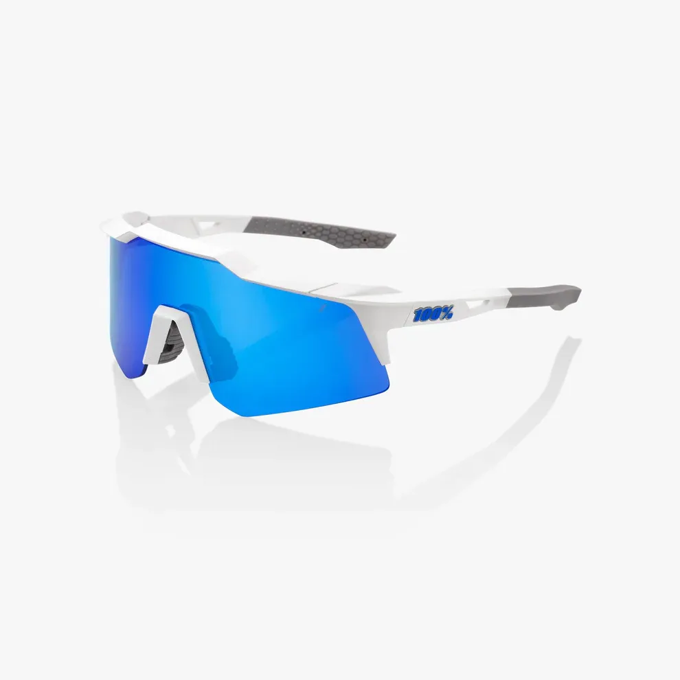 100% Speedcraft XS Sunglasses, Matte White frame - Blue Multilayer Mirror Lens