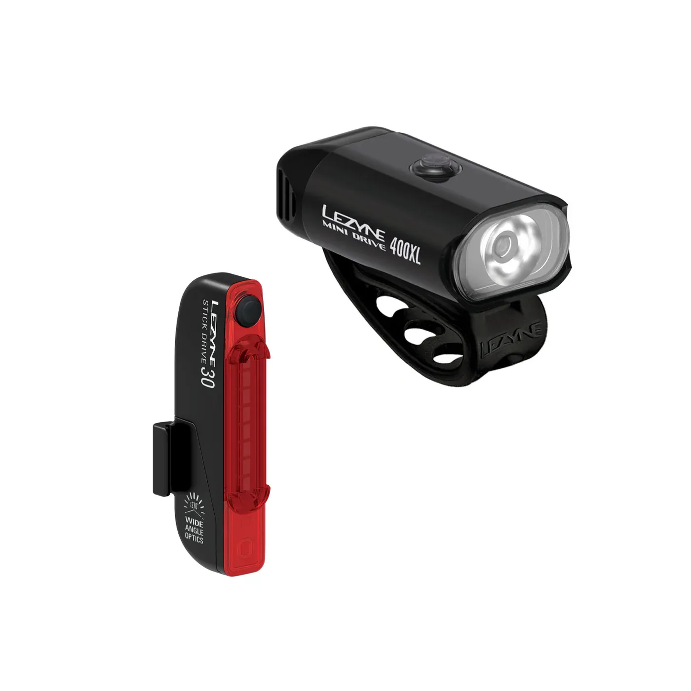 LEZYNE Mini Drive 400XL / Stick+ Drive Light Front and Rear Black Set
