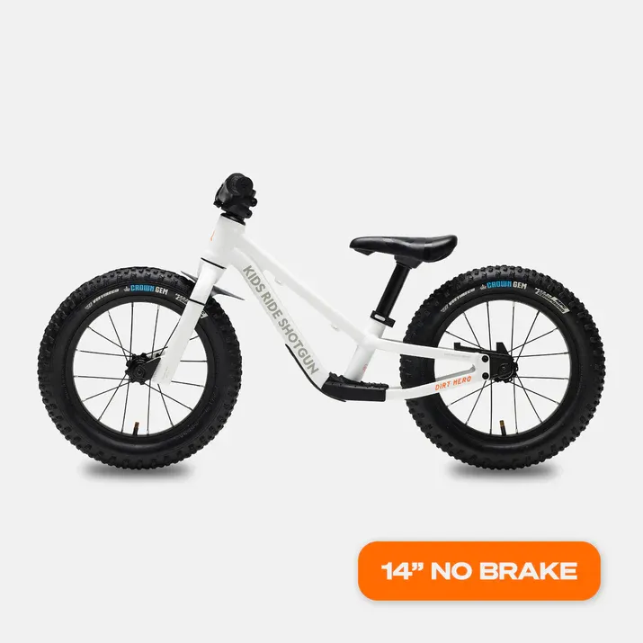 Kids Ride Shotgun Dirt Hero 14'' Push Bike 14'' Without Brake White