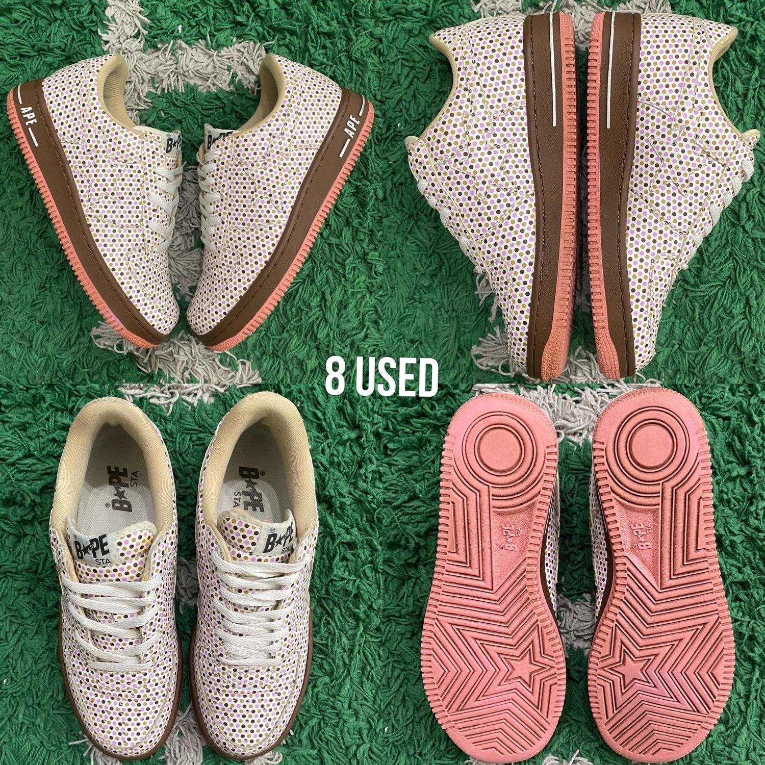 Bape Bapesta &quot;Polka Dot Brown/Salmon&quot;, Size: 8 USED