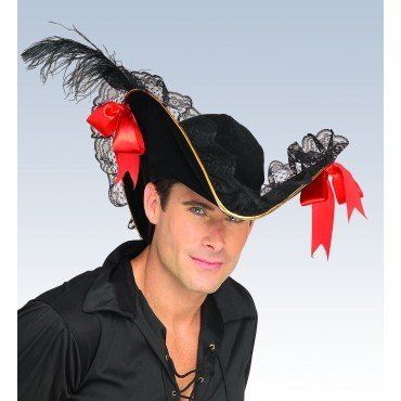 Black with Red Bow Buccaneer Hat