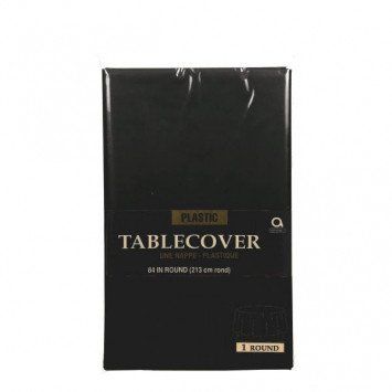 Jet Black Round Plastic Tablecover 84&quot;