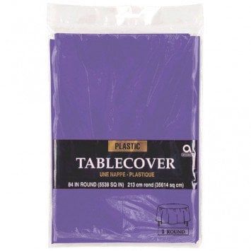 Purple Round Plastic Tablecover 84&quot;