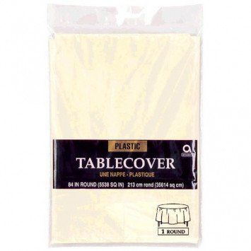 Vanilla Crème Round Plastic Tablecover 84&quot;