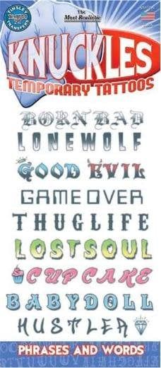 Temporary Tattoos Knuckles Phrases