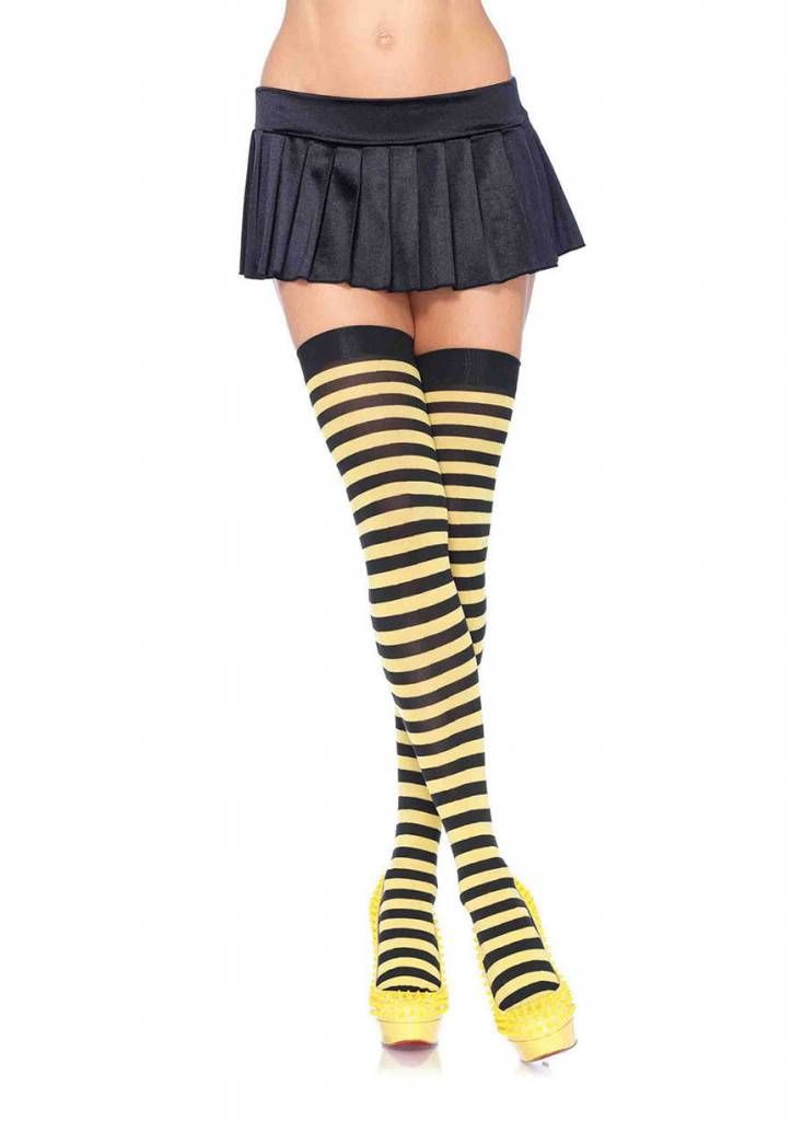 Yellow &amp; Black Striped Thigh High Stockings