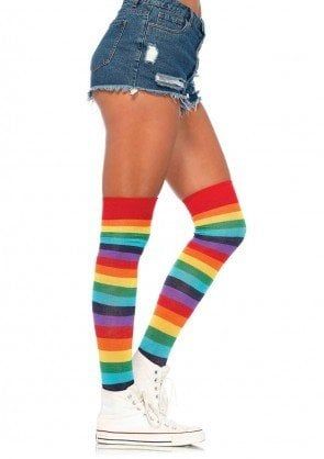 Rainbow Striped Thigh High Stockings