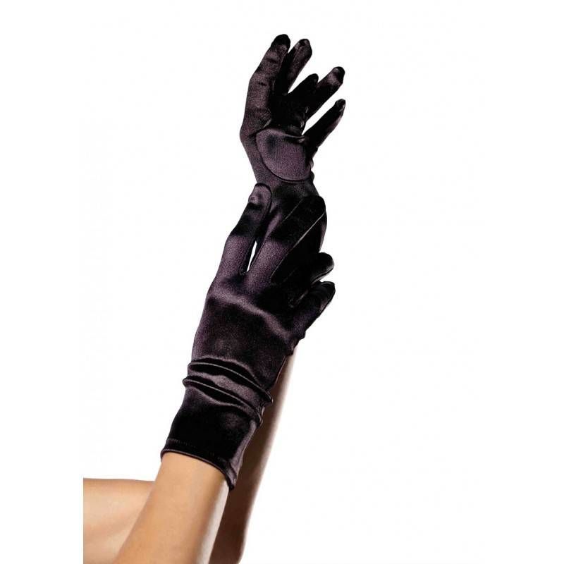 Black Satin Wrist Length Gloves