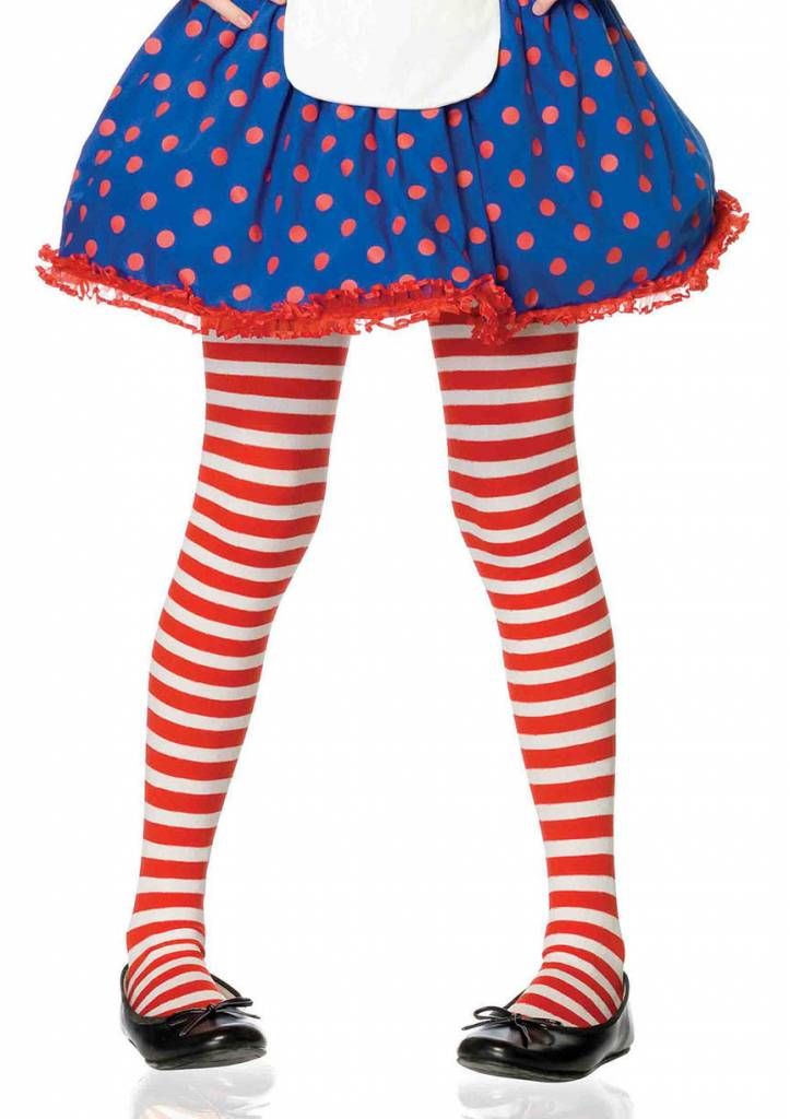 Red &amp; White Striped Pantyhose Large (Child Size)