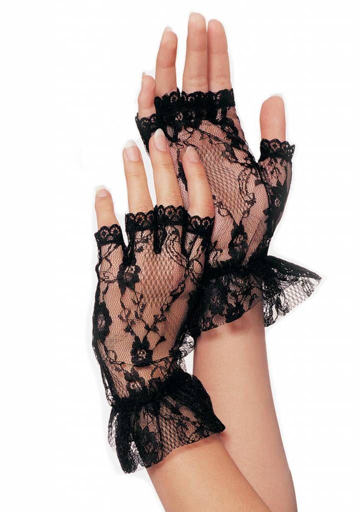 Black Lace Fingerless Wrist Ruffle Gloves
