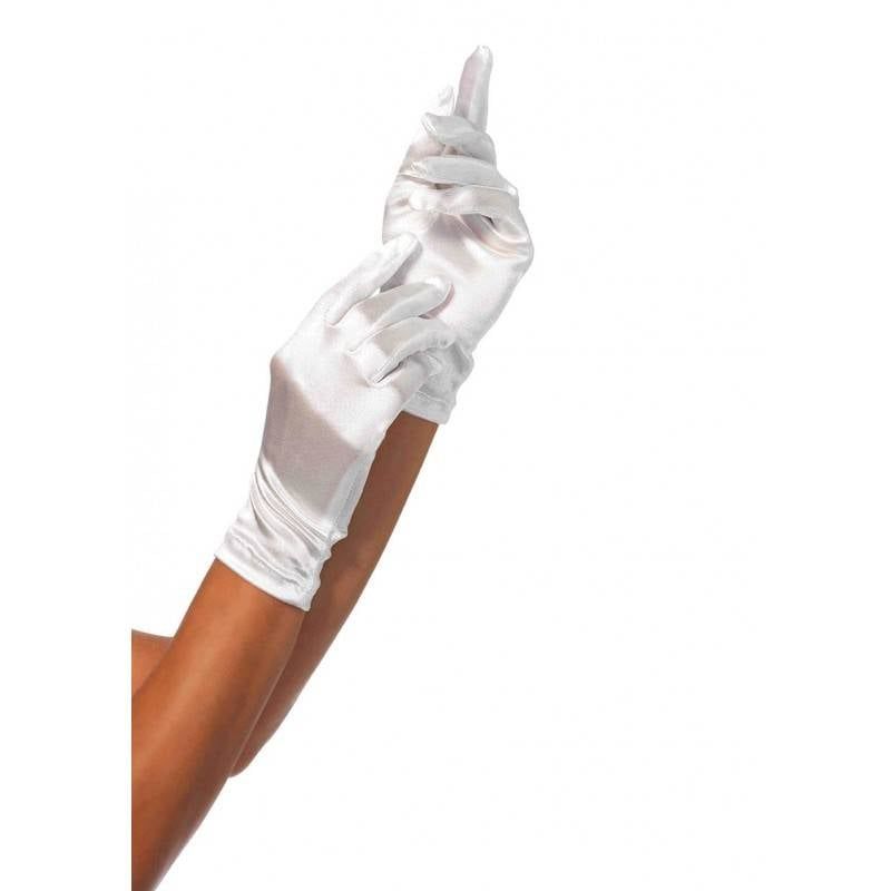 White Satin Wrist Length Gloves