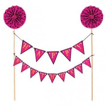 Cake Picks Pink Happy Birthday