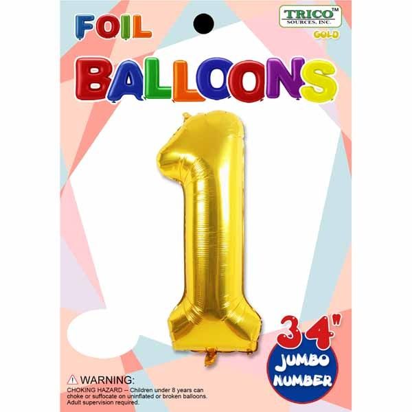 Gold #1 Number Shape Mylar 34&quot; Balloon