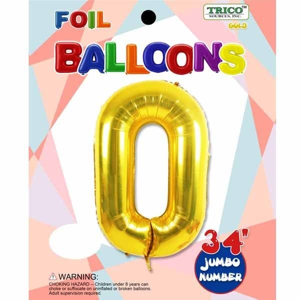 Gold #0 Number Shape Mylar 34&quot; Balloon