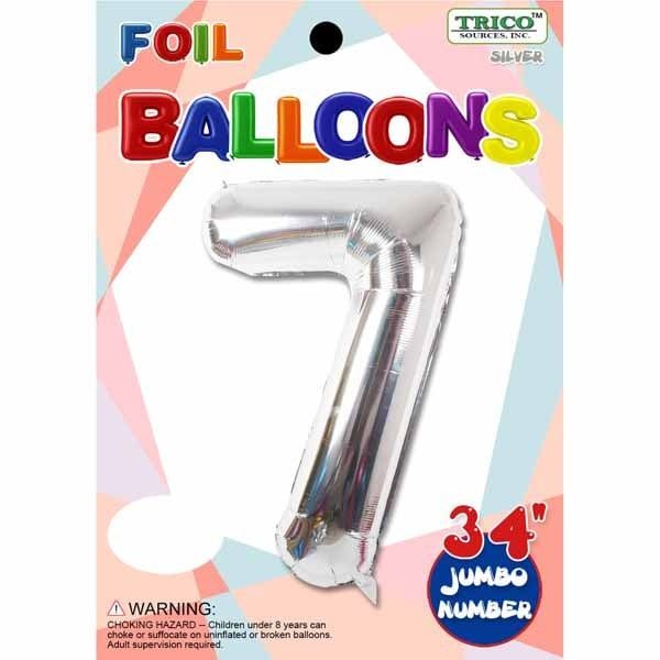 Silver #7 Number Shape Mylar 34" Balloon