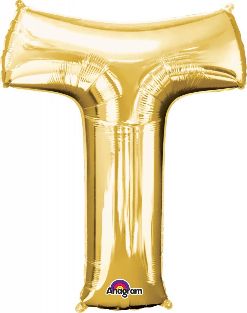 Gold Letter T Mylar 34&quot; Balloon