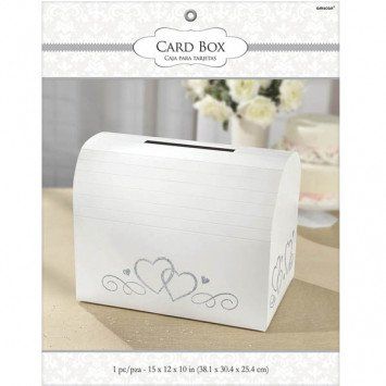 White Card Holder Box with Silver Glitter Hearts