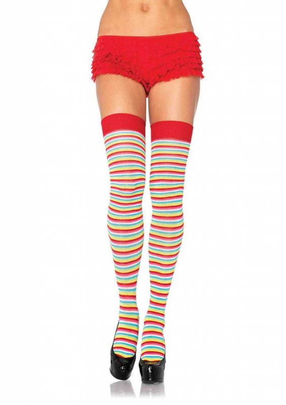 Mini Stripe Rainbow Thigh High Socks