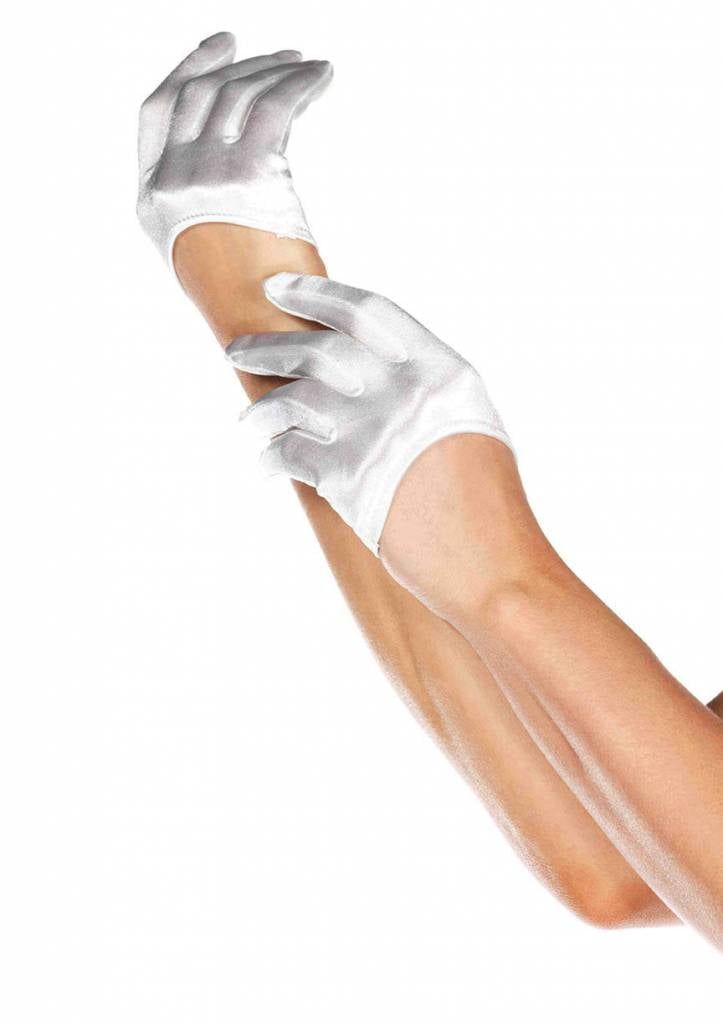 White Mini Cropped Satin Gloves