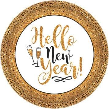 Gold Glitter New Year Round Plates, 10 1/2&quot;