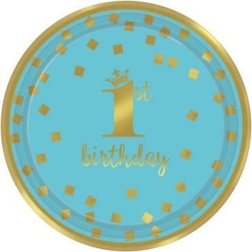 1st Birthday Boy Metallic Round Plates 9&quot; (8)