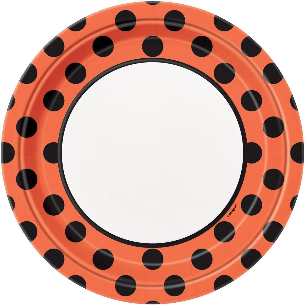 Orange &amp; Black Dots 9&quot; Plates (8)