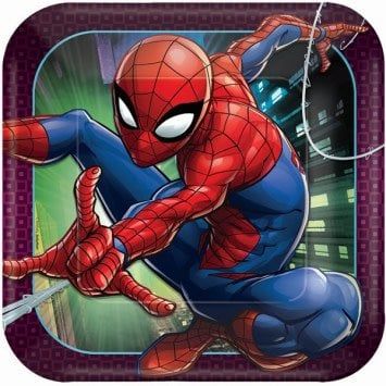 Spiderman Webbed Wonder Square Plates, 9&quot;