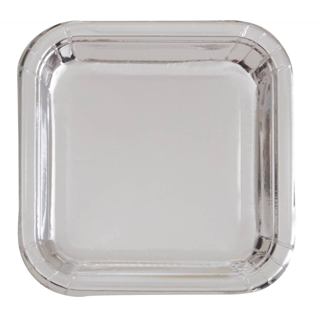 Silver Metallic Square  9&quot; Plates (8)