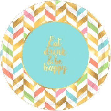 Eat, Drink &amp; Be Happy! Metallic Round Plates, 10 1/2&quot; (8)