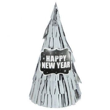 New Years All Over Fringe Cone Hat - Silver