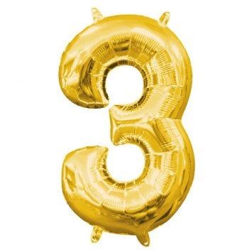 Air-Filled Number &quot;3&quot;- Gold 14&quot; Balloon (Will Not Float)