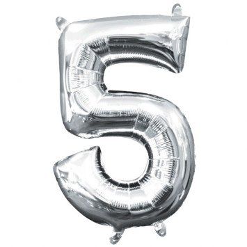 Air-Filled Number &quot;5&quot;- Silver 14&quot; Balloon (Will Not Float)