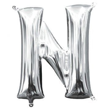 Air-Filled Letter &quot;N&quot;- Silver 14&quot; Balloon (Will Not Float)